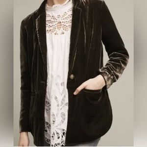 Anthropologie Iridescent Velvet Blazer By Cartonnier - Size 4- Moss Green